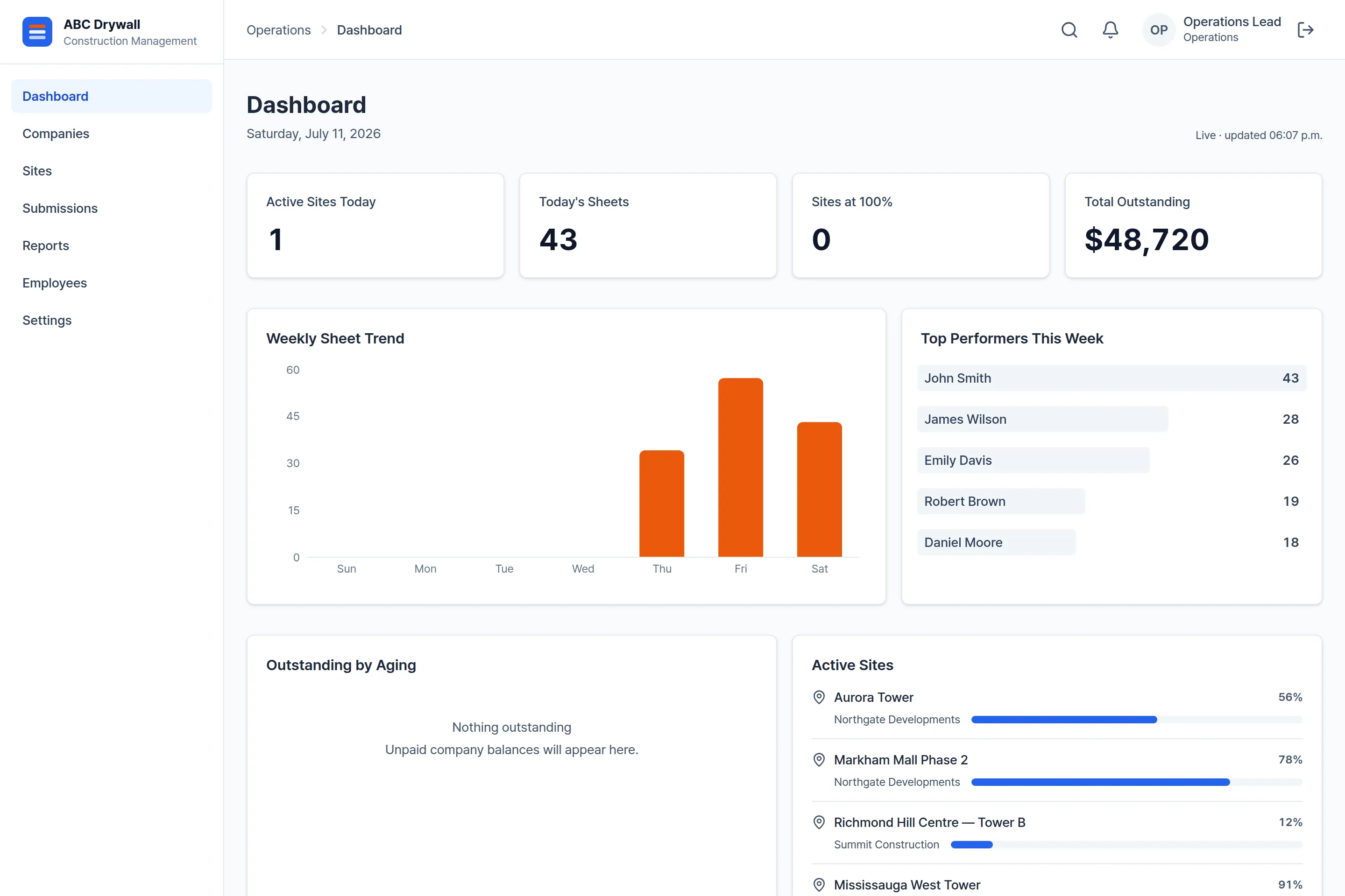 ABC Drywall — Operations — Concept demo — operations app